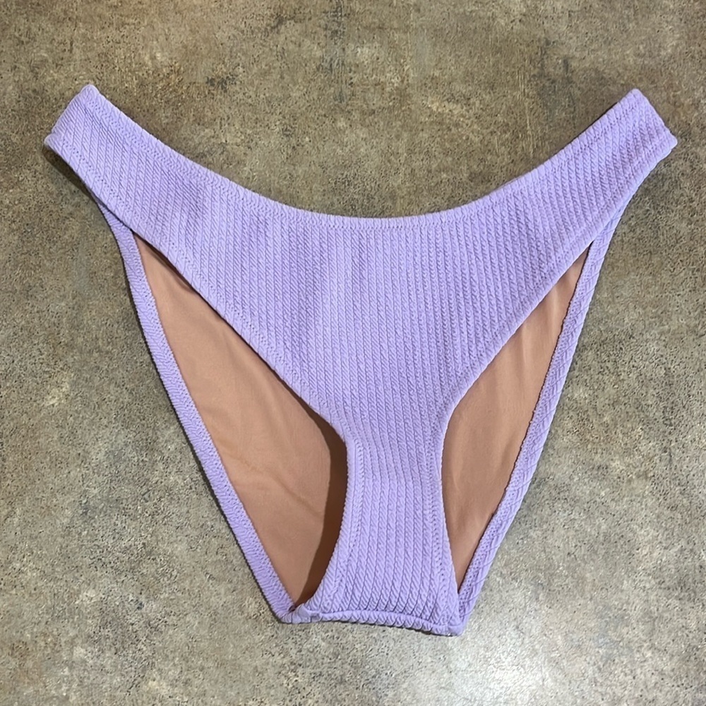J. Crew High Rise Textured Cheeky Bikini Bottoms Violet Purple Color NWT- Size L